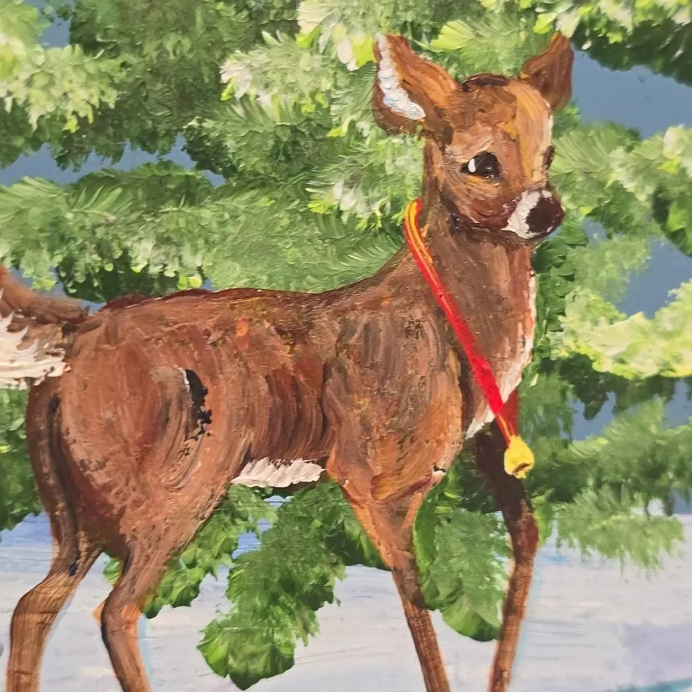 Vintage Hand Painted Wooden Sled Christmas Holiday Wall Decor Sleigh Fawn Deer